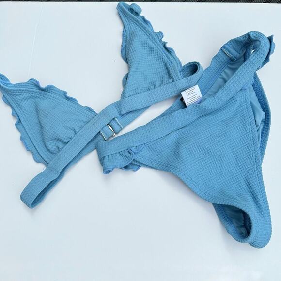 Ris-K bikini set baby blue waffle textured bikini set ruffle size extra small - Picture 2 of 9